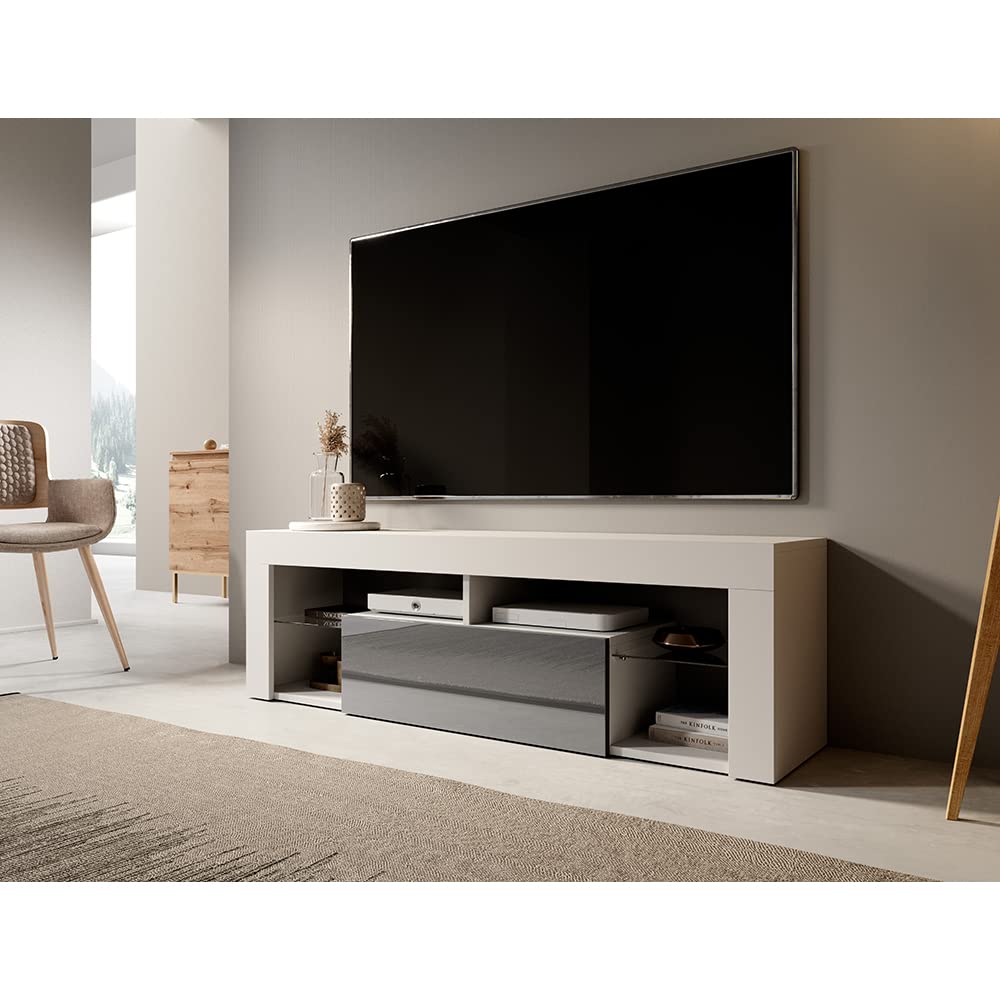 Selsey Bianko - Meuble TV/Banc TV 140 cm (Blanc/Gris)