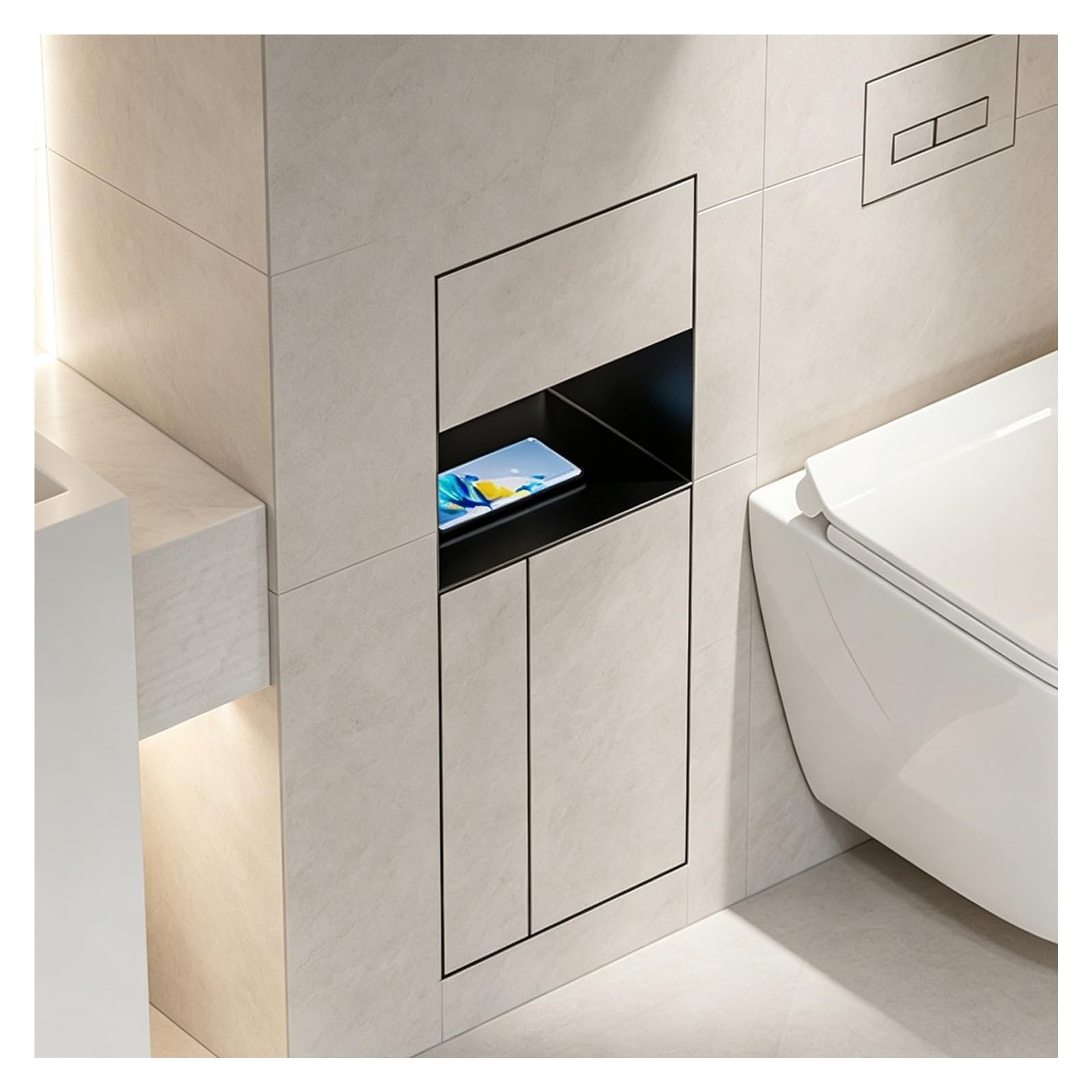 Multifunzionale Portarotolo Carta Igienica,Pattumiera Bagno,Portascopino Wc | 4 In 1 Nicchia Doccia Incasso Dotazione In Acciaio Inox Ad Apertura A Pressione Per Accessori Per Il Bagno,