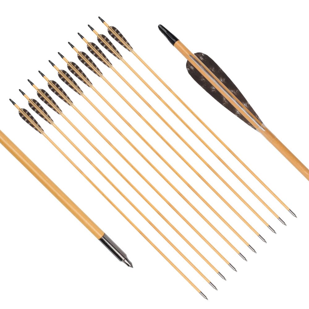 6er Set Bambus-Pfeile 32 Zoll - Für Recurvebogen & Langbogen Mit Truthahnfedern