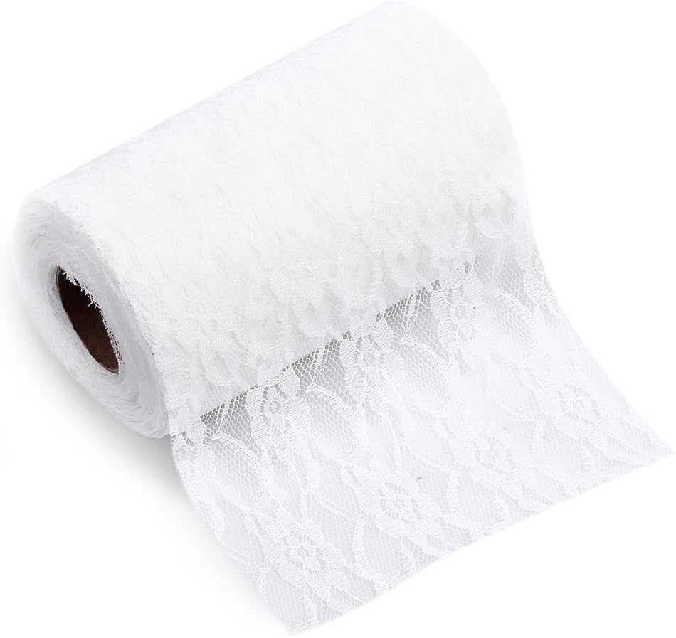 MyArmor 6" x 25 yards Wedding Home White Lace Roll Ideal For Table Runner, Chair Sash, Vintage Style Decoration