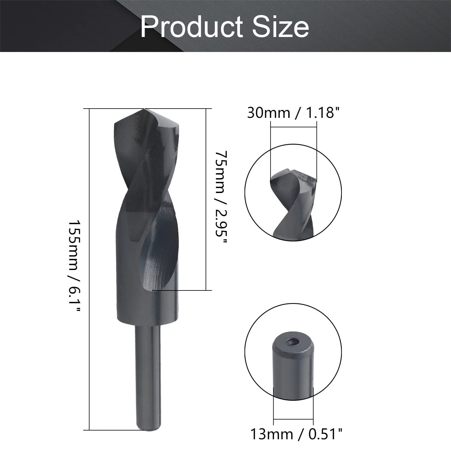 Utoolmart 30 mm reduzierter Schaftbohrer HSS 6542 Schwarzoxid mit 1/2 Zoll geradem Schaft, 1 Stück