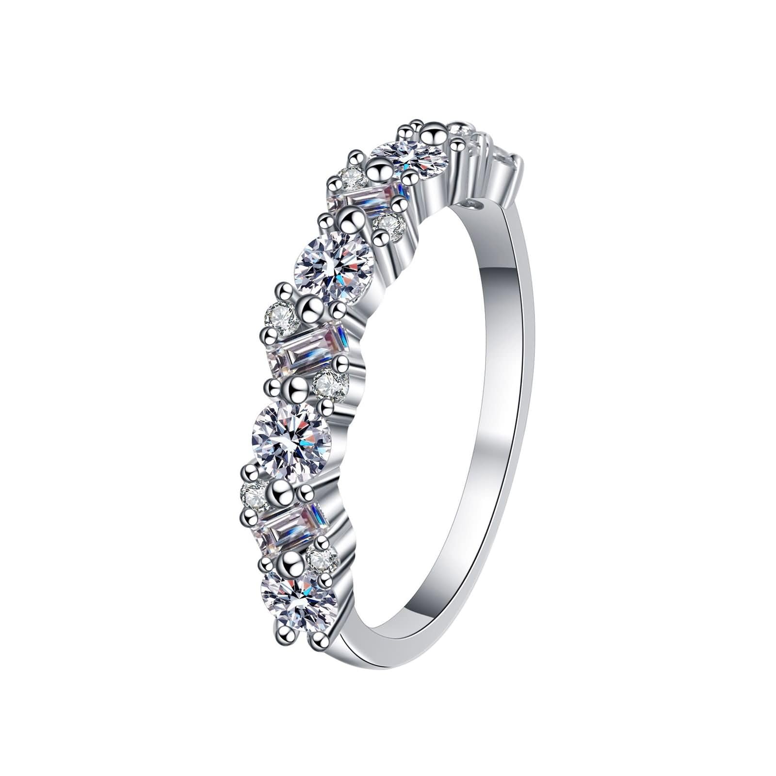 Anillos de Alianza Oro Blanco para Mujer 9 Kilates / 14 Kilates / 18 Kilates, Media Eternidad con Diamante Creado de 0,9ct, Anillo Plata Boda Mujer