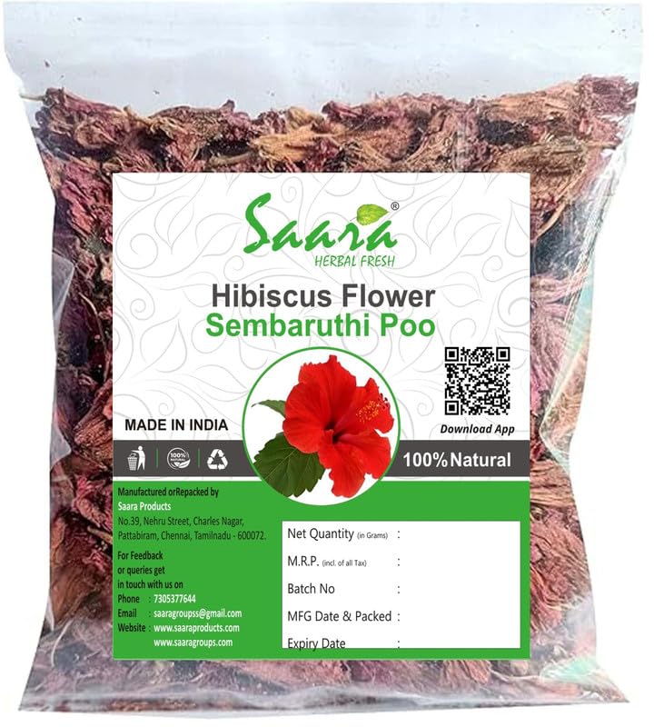 Dry Hibiscus Flower, 50g | Sembaruthi Poo | Gudhal Ka Phool | Rosa-Sinensis for Hair Care & FacePack, (Pack of 1 X 50gm)