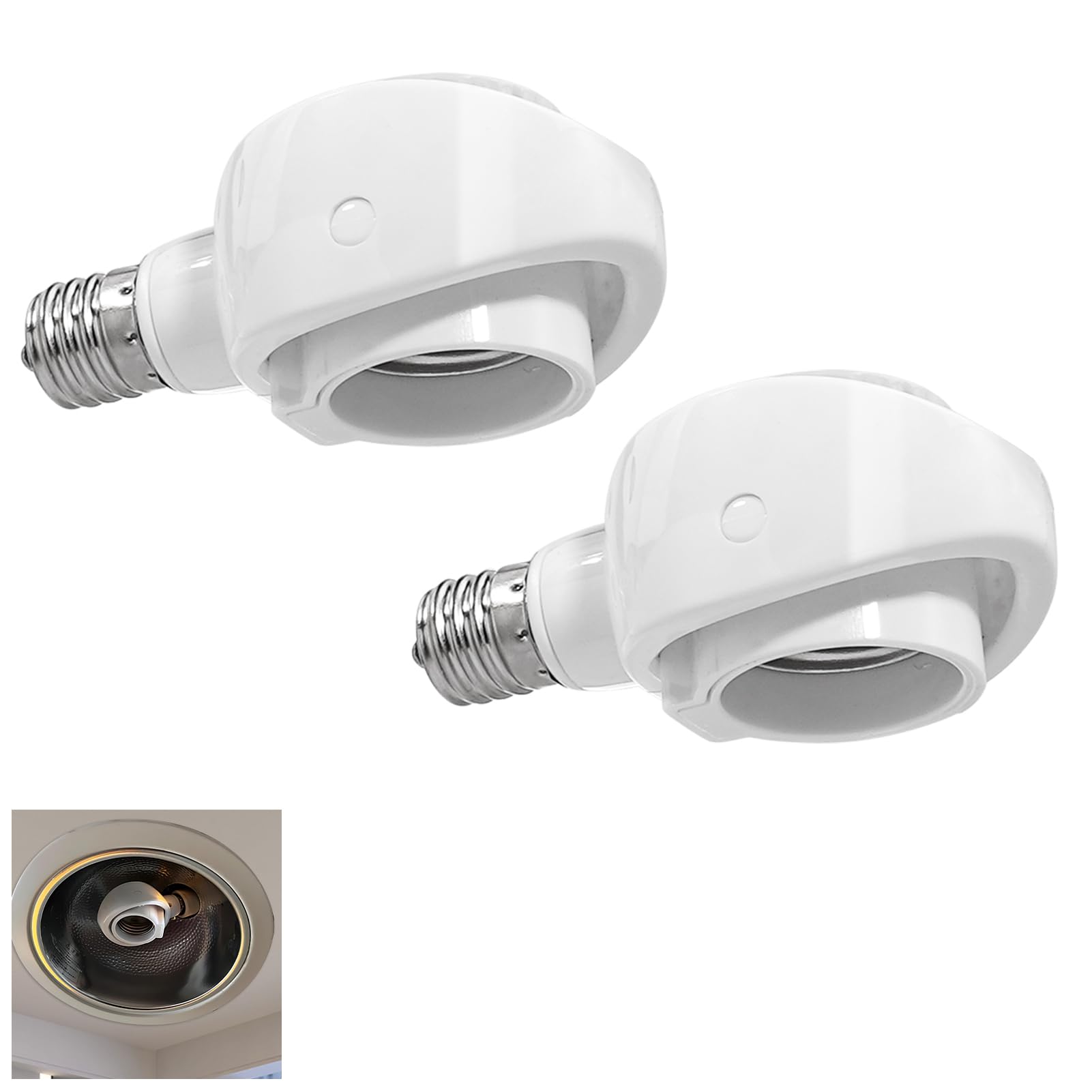 Aiwode，E17→E26変換ソケット 可動，角度の可変式ソケット，E26 LED電球専用，斜め付けダウンライトに直下方向に取付可能，センサーが十分に展示されていて，AC100V ，2個セット