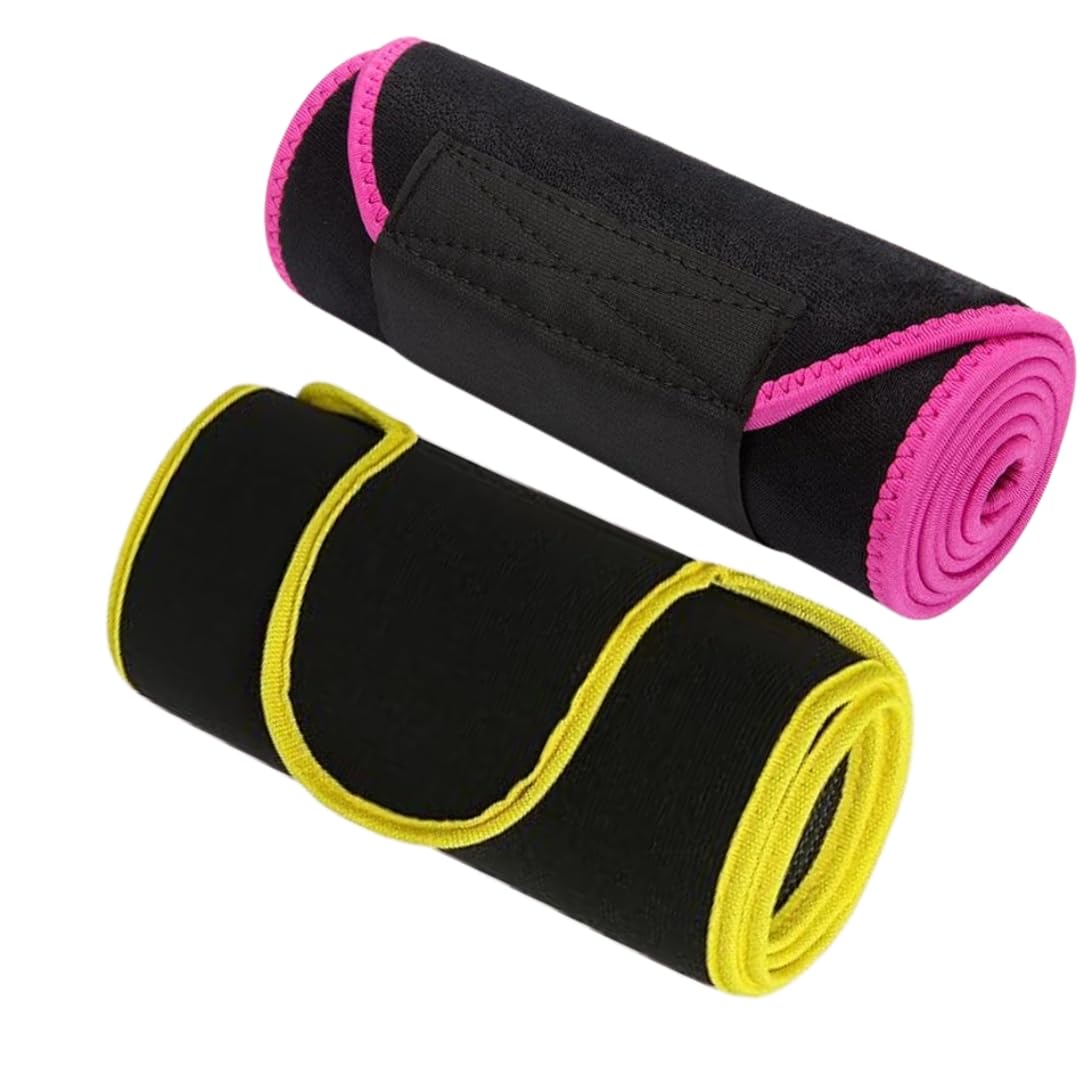 obliss Weight Loss Hot Slimming Fat Burner Belt for Men, Women Belly Sweat Slim Belt Neoprene Fat Burning Sauna Waist Trainer Healthy Sweat, Weight Loss, Lower Back Posture Black Pink Yellow Combo-image-31