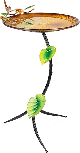 Miniatura 14 de Alpine Corporation Baño para pájaros de metal para exteriores de 19 pulgadas de alto con soporte elegante, juego de cuenco y soporte de girasol en