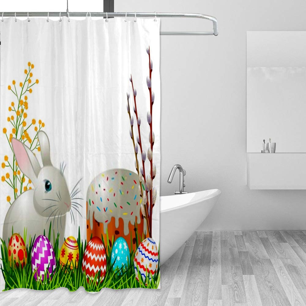 Rideau de douche Lapin de Pâques pour égayer votre salle de bain printanière en tissu 150x180