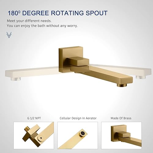 Miniatura 5 de CASAINC Juego completo de grifos de ducha de 10 pulgadas, sistema de ducha de lujo de 3 funciones, cabezal de ducha de lluvia con rociador de mano y