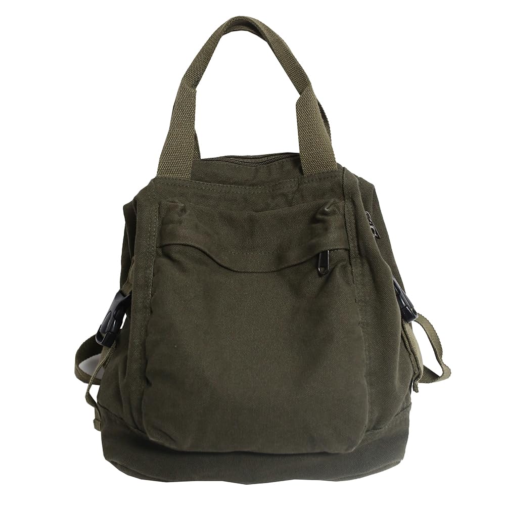 LYEAA Mochila de Lona Mochila Escolar de Viaje Vintage Mochila de Estudiante de Color sólido Mochila estética Hippie Y2K para Mujeres y niñas