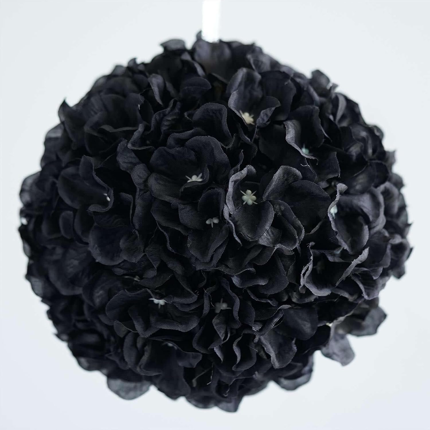Efavormart 4 Pack 7" Black Silk Hydrangea Kissing Balls - Artificial Pomander Hanging Flower Globes with Ribbon for Wedding Aisle & Table Centerpieces