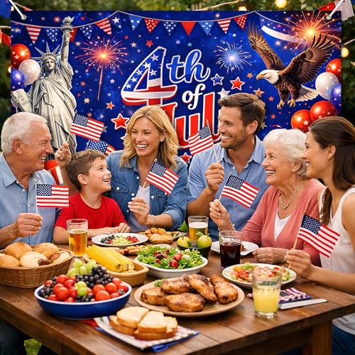 Image of BlissYard 4th of July Banner Patriotic Banner Independence Day Decorations American Flag Bald Eagle Statue of Liberty Fireworks Patriotic Party Banner for Indoor Outdoor Home Yard Party Supplies 71x43 Inches