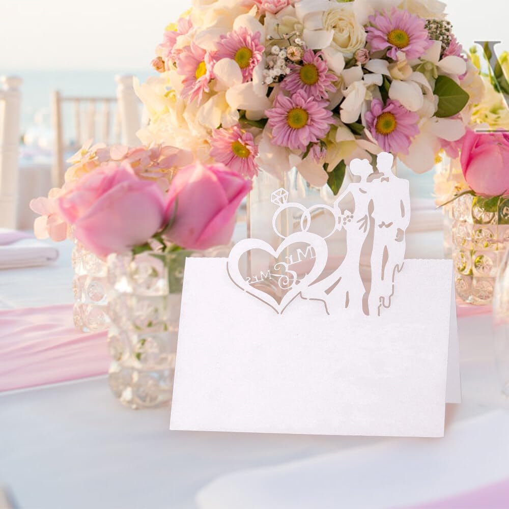 Greyoe marque place mariage, 50 cartes de nom de mariage blanches cartes de place en papier nacré, cartes de numéro de siège creuses pour mariages, fêtes, banquets Greyoe marque place mariage, 50 cartes de nom de mariage blanches cartes de place en papier nacré, cartes de numéro de siège creuses pour mariages, fêtes, banquets