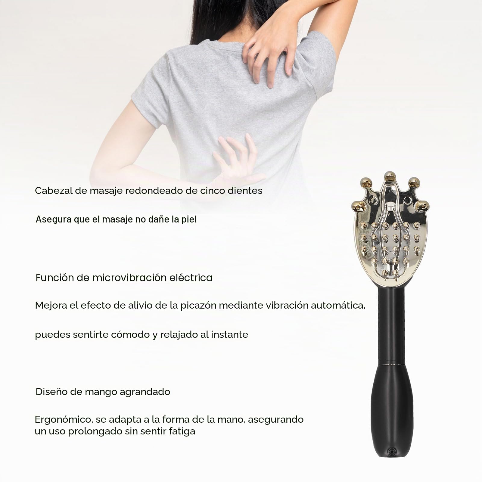 Rastreador de Espalda Eléctrica, 45 Cm Extensible con Vibración Automática y 5 Cabezales de Masaje, para Adultos Espalda, Alivio de Picazón en el Cuello en el Hogar Viajar (BLACK)