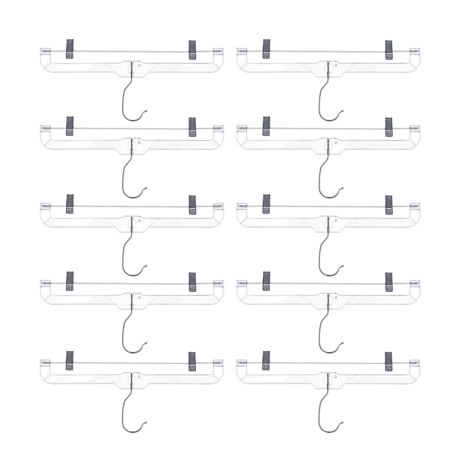 Perchas con Clips Ajustables Transparentes 10 Piezas para Pantalones | Plástico E Hierro, Gancho Giratorio en S y Diseño Curvo, Clips Móviles para Tallas Distintas