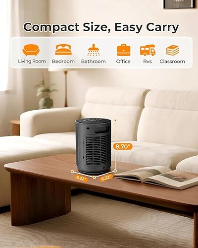 Miniatura 8 de ZAFRO Calentadores de espacio pequeño para uso en interiores, ventilador eléctrico portátil con termostato y control remoto, pantalla táctil LED,