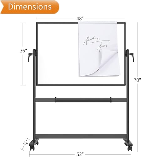Miniatura 3 de VIZ-PRO Pizarra magnética móvil de doble cara de 48 x 36 pulgadas, marco y soporte de aluminio negro, con 4 borradores secos, 16 marcadores y 6