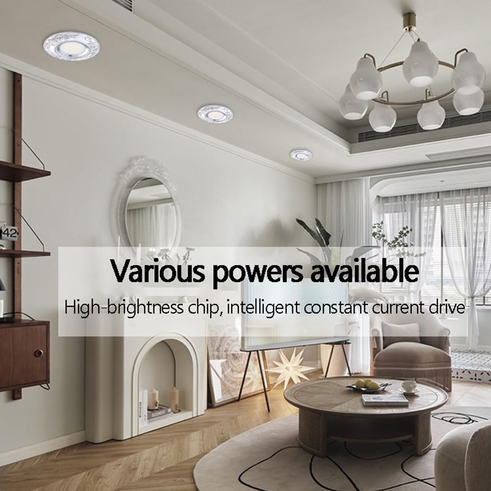 Downlight LED empotrable Plateado Regulable de 4,3 Pulgadas con embellecedor difusor, 3 temperaturas de Color Ajustables (3000K/4000K/6000K), luminaria Redonda para Techo, IDE,5W