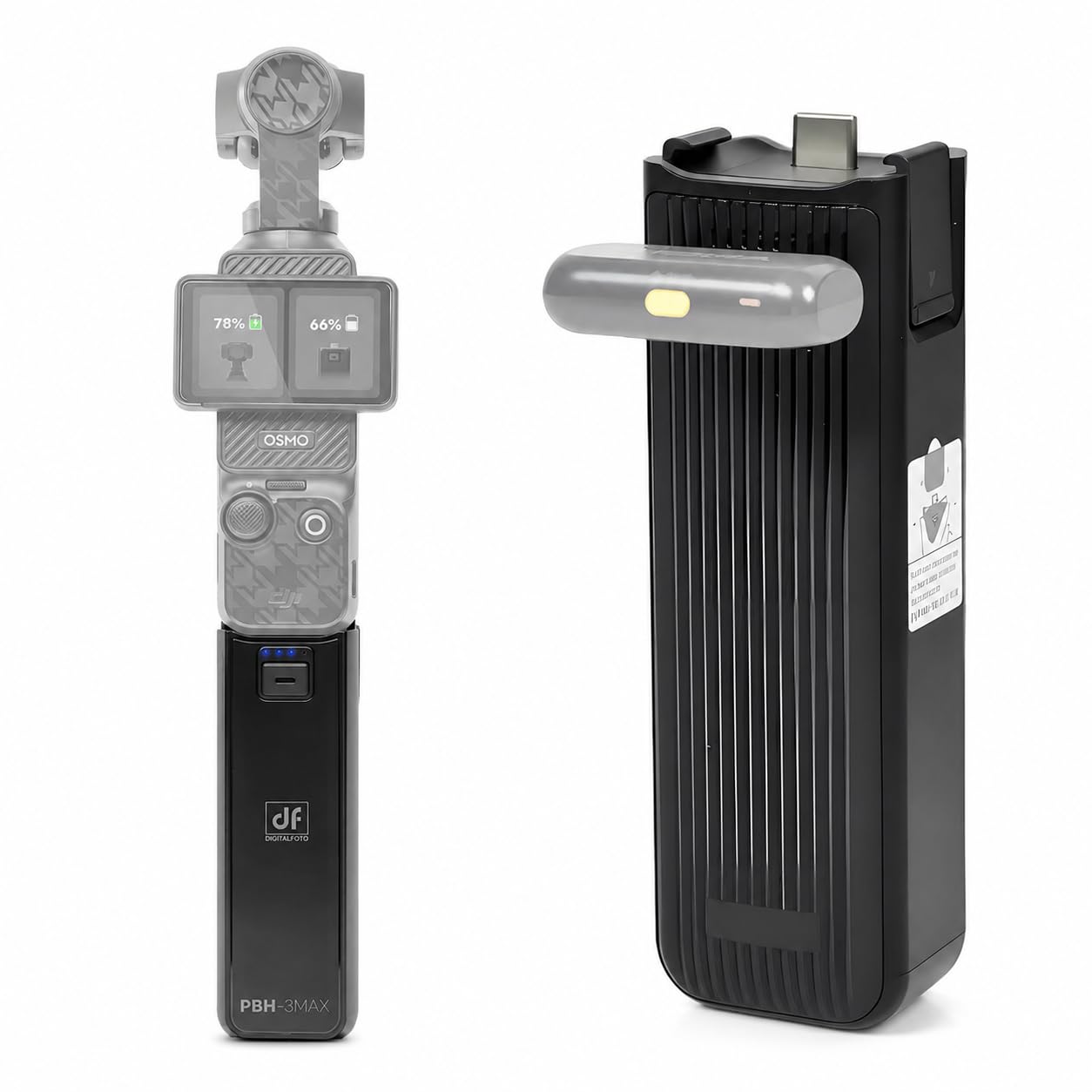 Poignée Batterie Osmo Pocket 3/4 avec Connexion Micro, 5000mAh, Décodage Complet, USB-C, Affichage d’Alimentation, Streaming, Filetage 1/4"