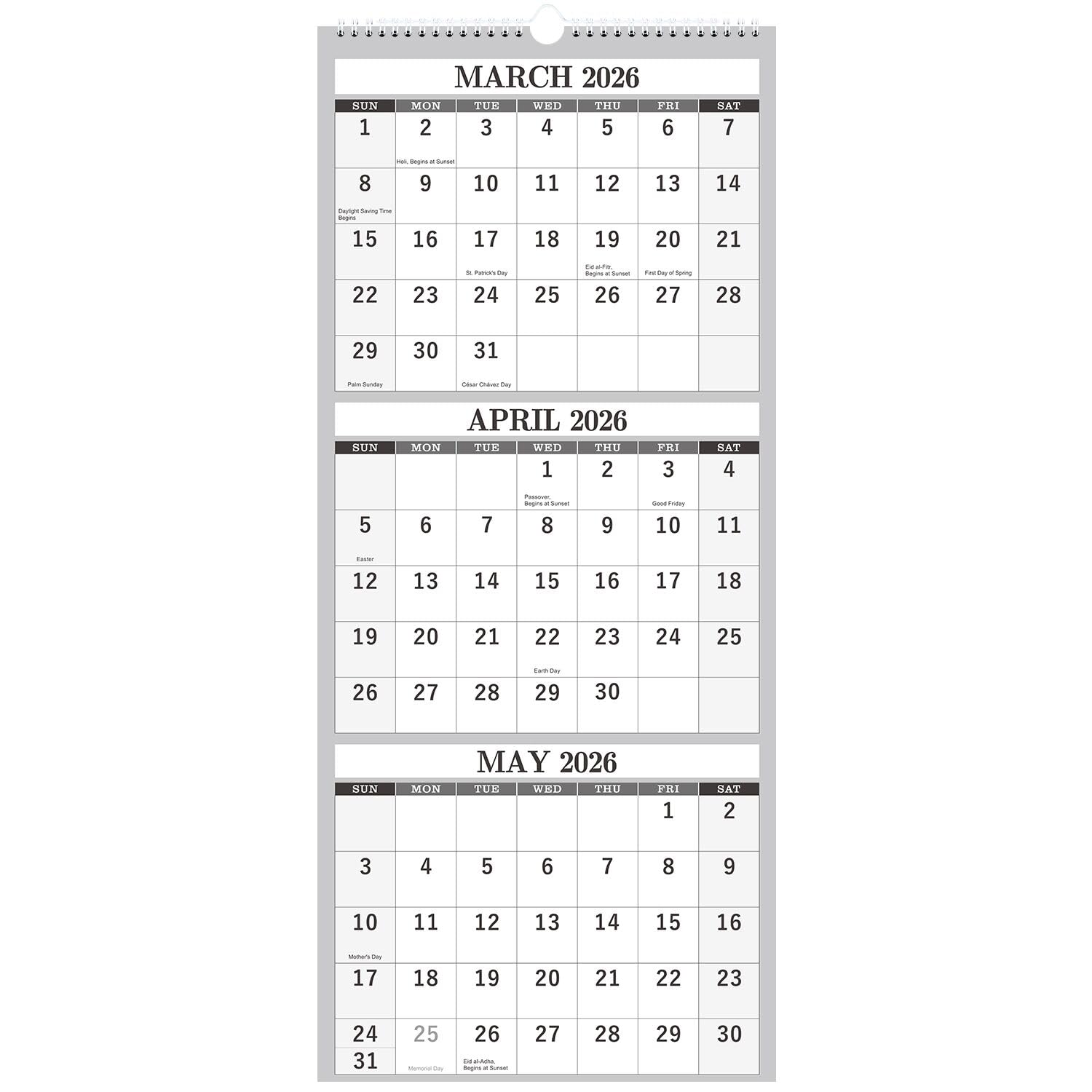 2023-2024 Wall Calendar – Apr.2023 - Jul.2024, 3 Month Calendar Vertical Display, 3-Month Wall Calendar 2023-2024, 11" x 26", Large Monthly Calendar, Lay- Flat, Holidays, Blocks, Perfect for Planning