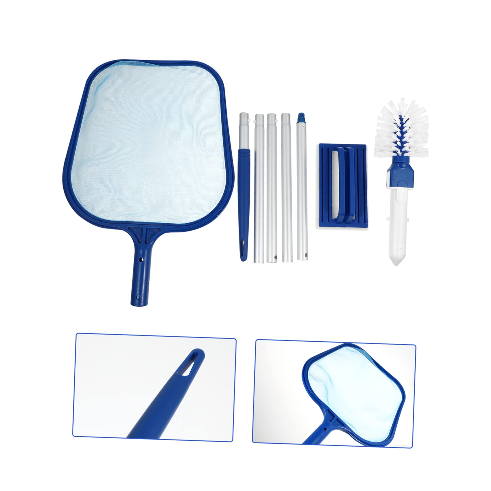 UPKOCH 1 Set Kit de Skimmer de Piscina Red de Malla Detallada y Rastrillo para Hojas, Poste Telescópico de 5 Secciones, Limpieza de Aguas Superficiales y Profundas