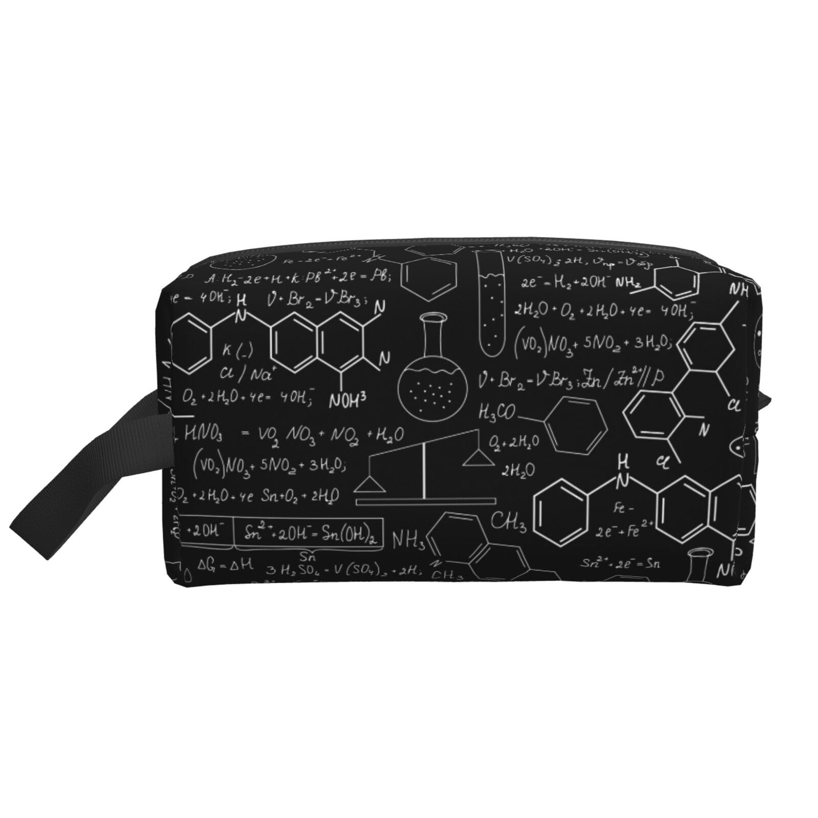 Ercgad Unisex White Abstract Science Chemistry Print Large Capacity Travel Toiletry Bag Cosmetic Pouch Daily Storage Makeup Case