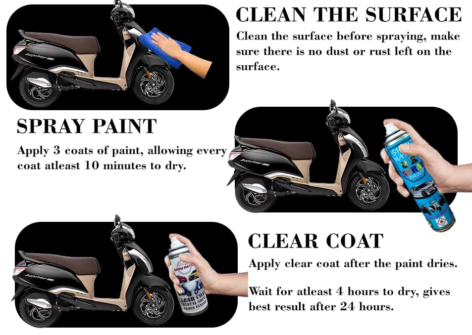 Image of Show Match 2k Scooter Spray Paint Sparkling Black + Clear Coat compatible with (TVS Jupiter 125)