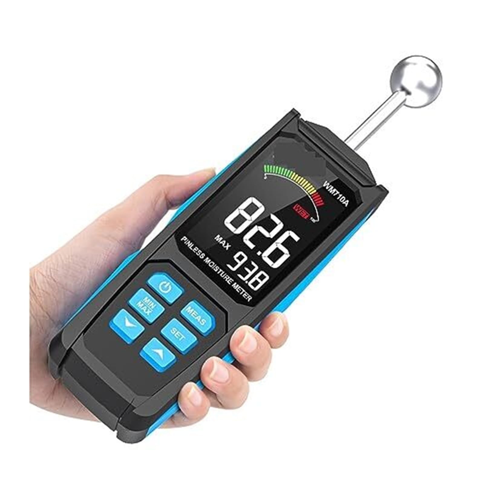 Medidor de humedad madera digital con higrómetro esférico, detección automática los niveles y más húmedos