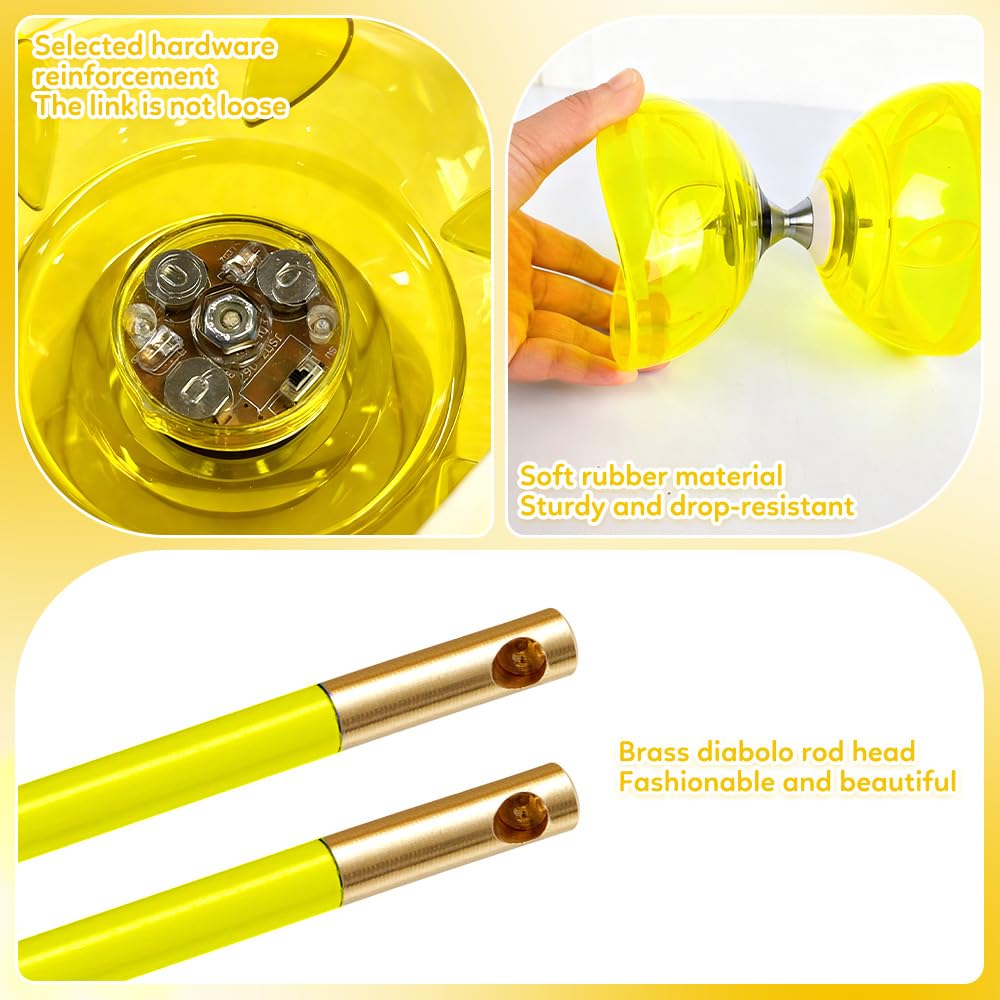 Diabolo Roulement à Billes, avec Roulements à Billes Triple, Diabolo Lumineux, avec Ficelle, Sac en Filet & 2 Bâtons, pour Adultes et Débutants