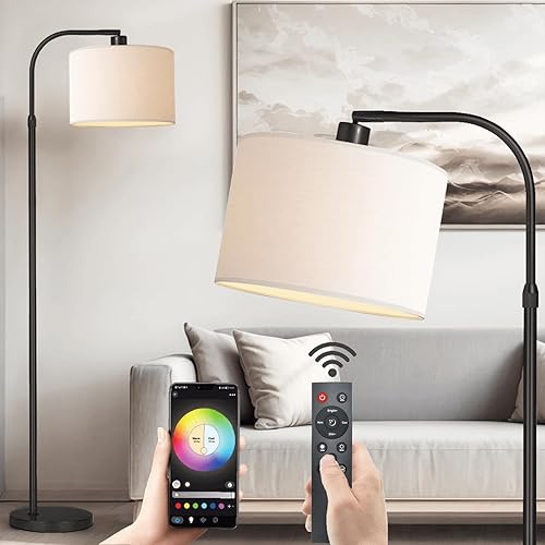 Lámpara de pie dorada con control remoto, altura ajustable, lámpara de pie de arco regulable para sala de estar, moderna lámpara de pie dorada