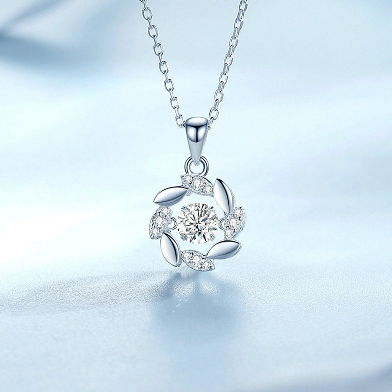 Collares de topacio azul platino con engaste flotante de trigo para mujer, collares llamativos para mujer, joyería de moda, diamante