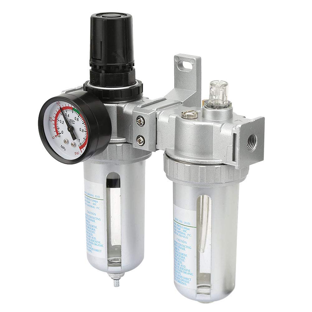 Lubrificatore Regolatore Filtro Aria Compressa Combo Regolatore di Pressione da 3/8 Pollici in Lega di Alluminio per Utensili Pneumatici e Applicazioni Pneumatiche (SFC200)