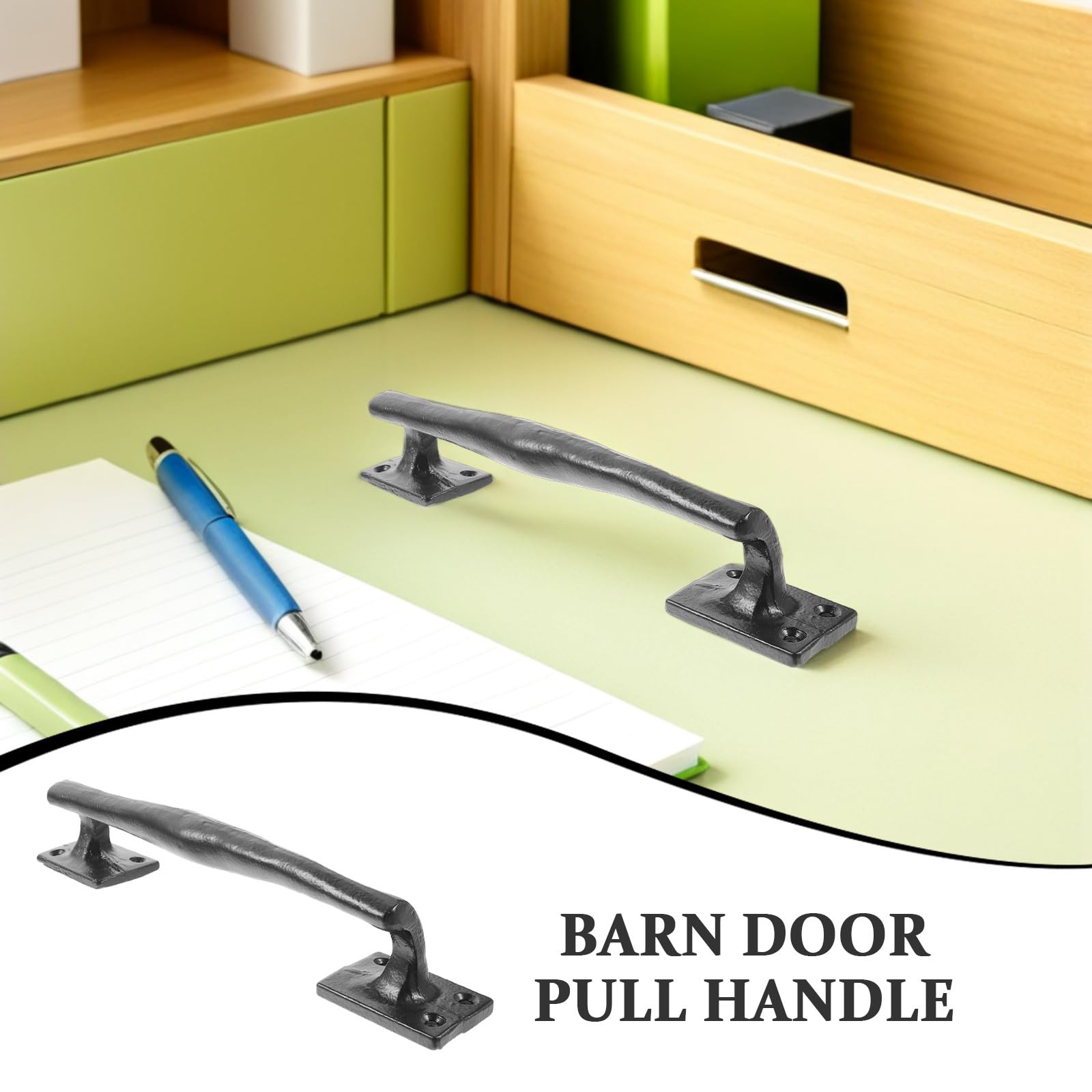 Lot de 2 poignées de porte coulissante de style grange - Poignée en fonte noire de 24,5 cm (9,65 pouces) - Quincaillerie rustique de style ferme - Poignée en métal robuste pour portes