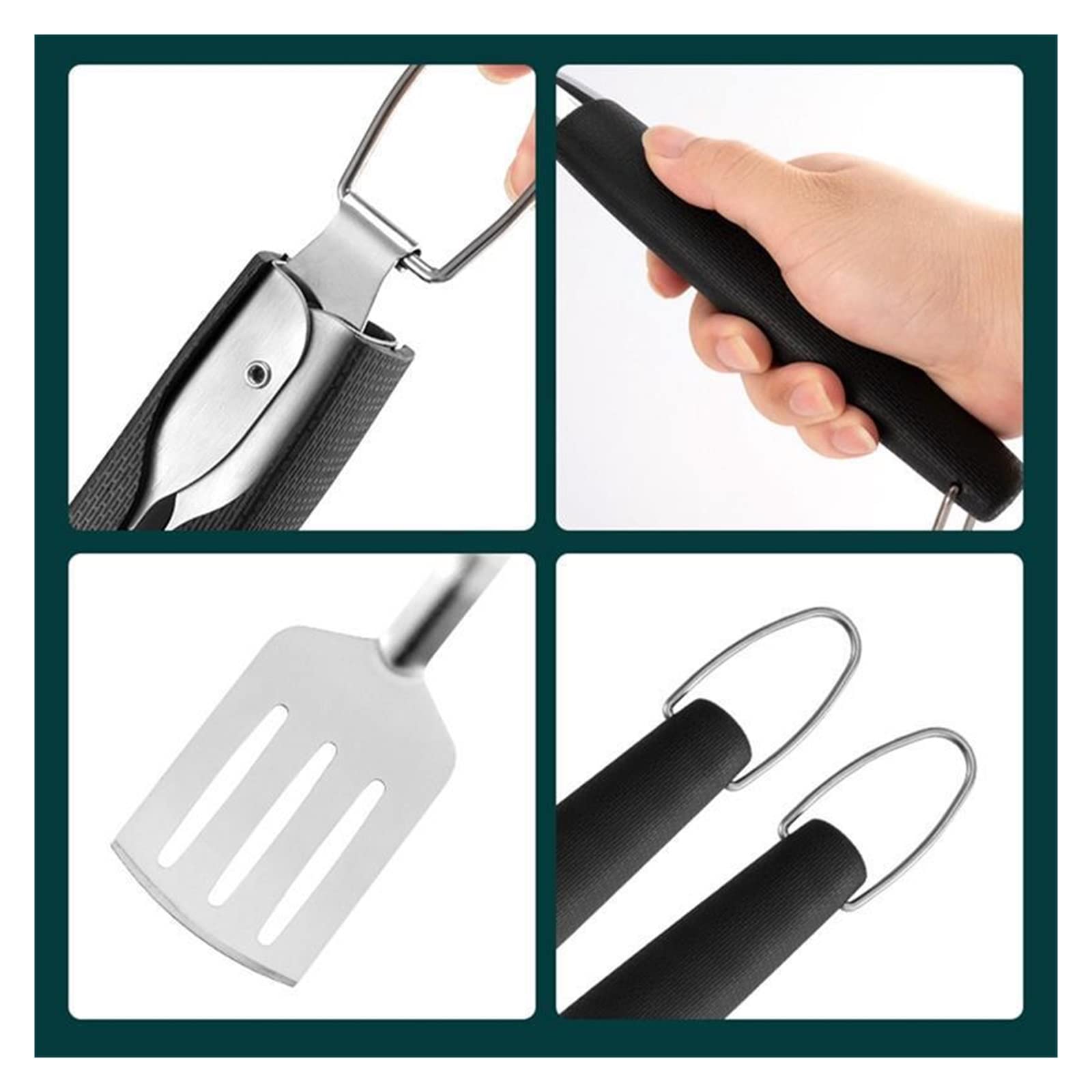 MRKU Set di 3 Utensili, forchetta, pinze, spatola, Utensili da Cucina Multifunzione Portatili per Barbecue.