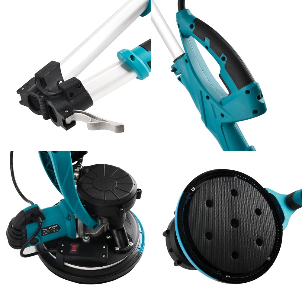 Giraffenschleifer, 1250 W, Wand- und Deckenschleifer, mit Staubsauger für Giraffen, Trockenbau, 1800 U/min, LED-Beleuchtung, Teleskopgriff, für Anfänger/professionelle Schleifarbeiten (blau)