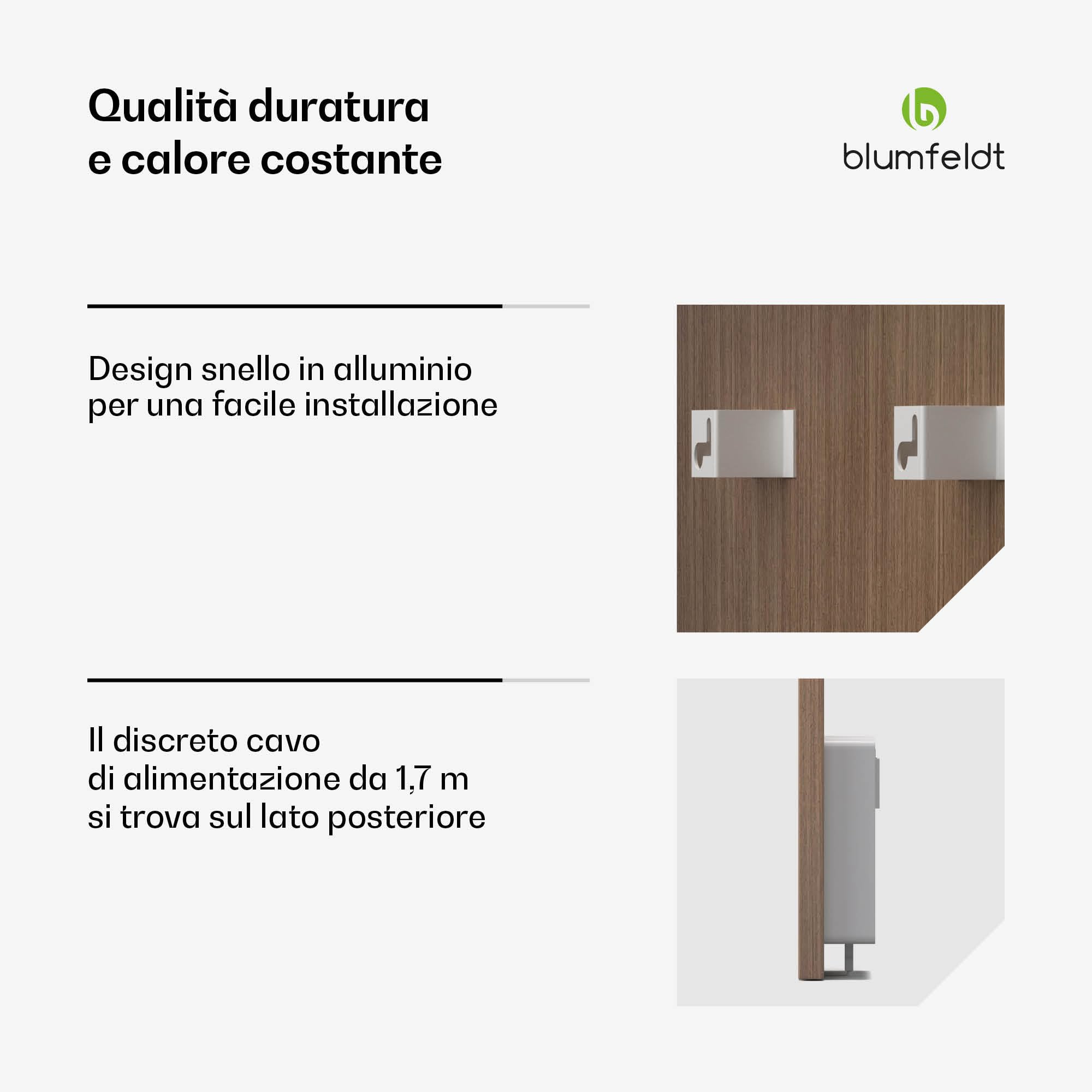 Blumfeldt - Pannello Radiante a Infrarossi, 350W – Montaggio a Parete, Controllo WiFi, IP44, Termostato Integrato, Timer 24h, Efficienza Energetica del 99%, Design in Legno, per Riscaldamento Rapido