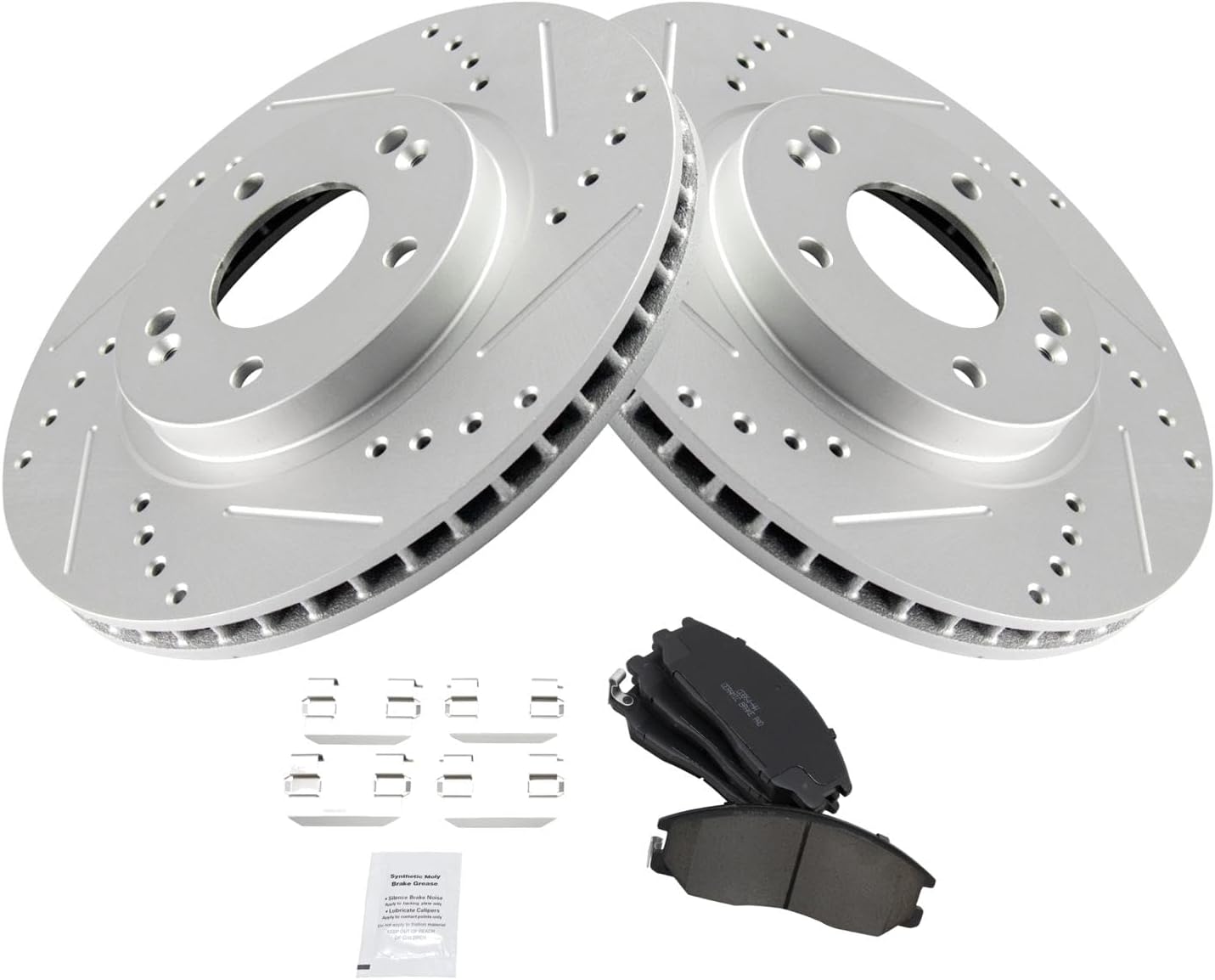 TRQ Front Brake Pad & Rotor Kit Slotted X Drilled Premium G-Coated Ceramic Compatible with 2001-2006 Hyundai Santa Fe