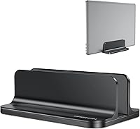 OMOTON Vertical Laptop Stand: Adjustable Aluminum Holder for MacBook, Surface, Chromebook & 17.3" Laptops - Space-Saving Desktop Organizer, Black