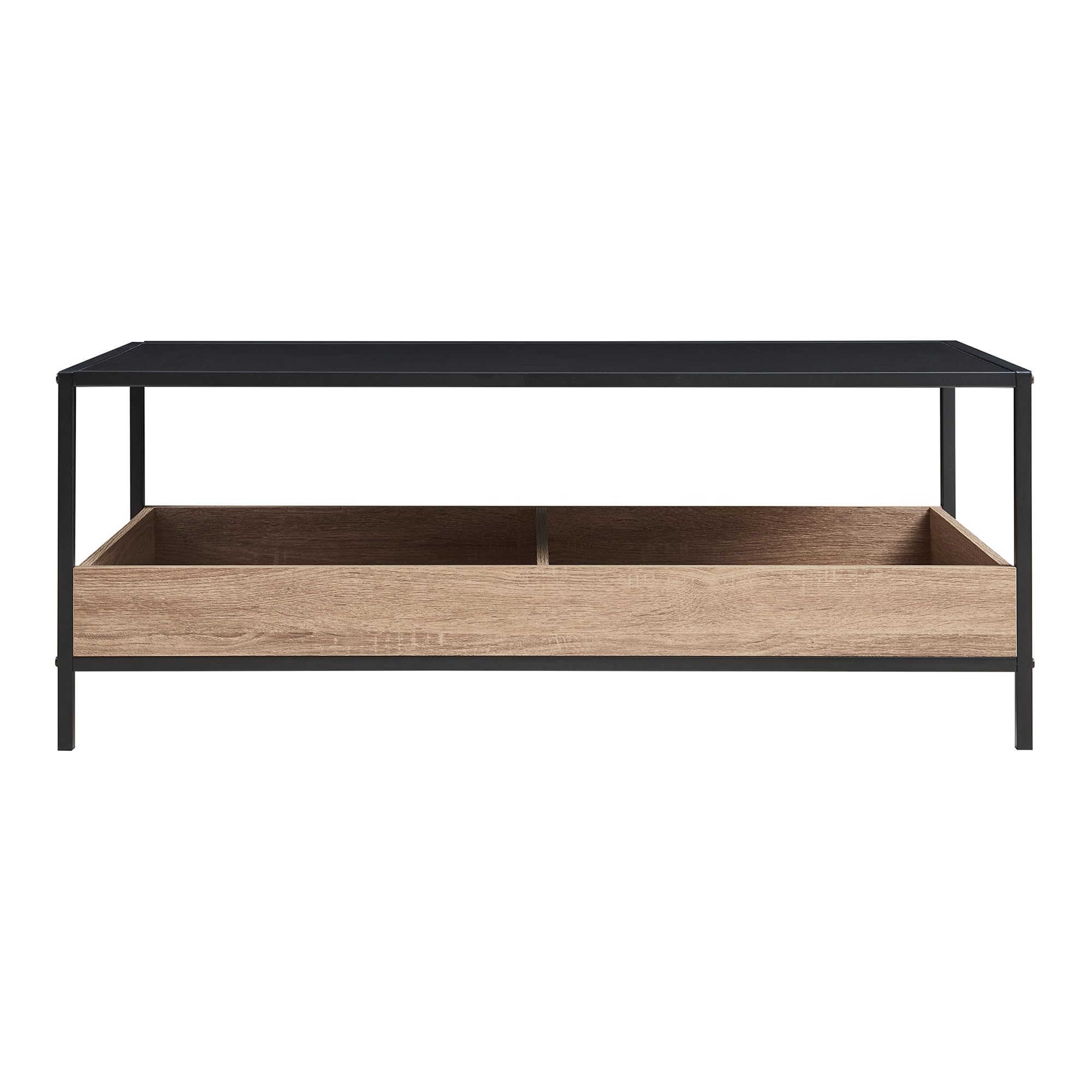 [en.casa] Couchtisch Belana Wohnzimmertisch 100 x 48 x 39 cm Sofatisch mit 2 Ablagefächern rechteckig Kaffeetisch Metallgestell Schwarz/Eicheoptik