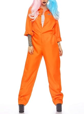 Acrawnni Halloween Jail Costumes Letter Print Long Sleeve Prison Jumpsuit for Adults Role-Playing Party Cosplay Outfits Prison Costume