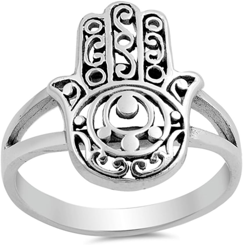 Filigree Hand of God Hamsa Ring New .925 Sterling Silver Band Sizes 5-10