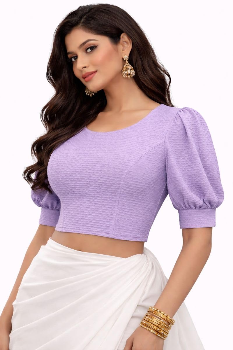 Women’s Designer Puff Sleeve Saree Blouse | Stylish Textured Fabric Ethnic Blouse for Women | Party (Pooja Baloon)-picture-66