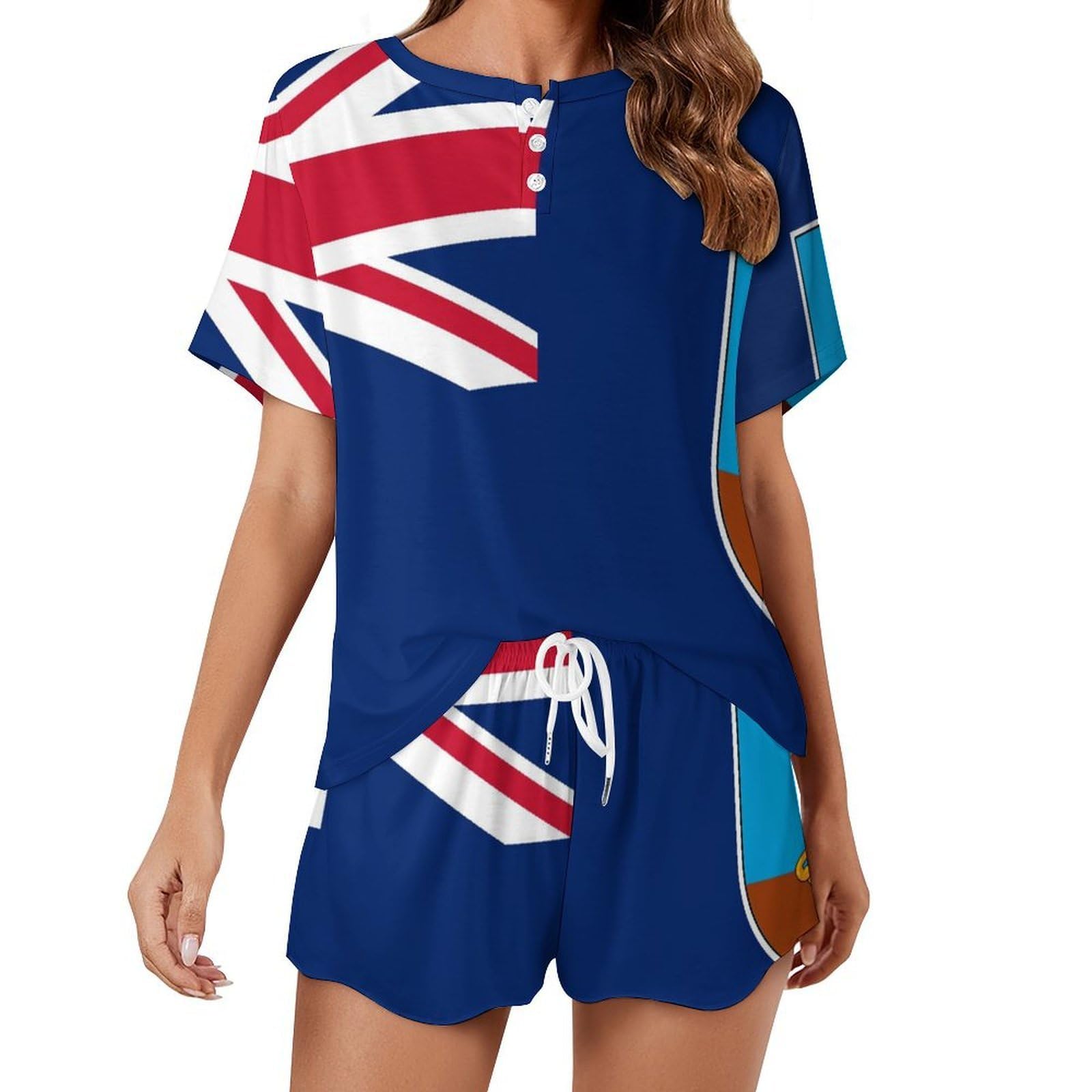 KWQDOZF Flag of Montserrat Women's Pajama Set Short Sleeve Sleepwear Loungewear Top And Shorts PJs