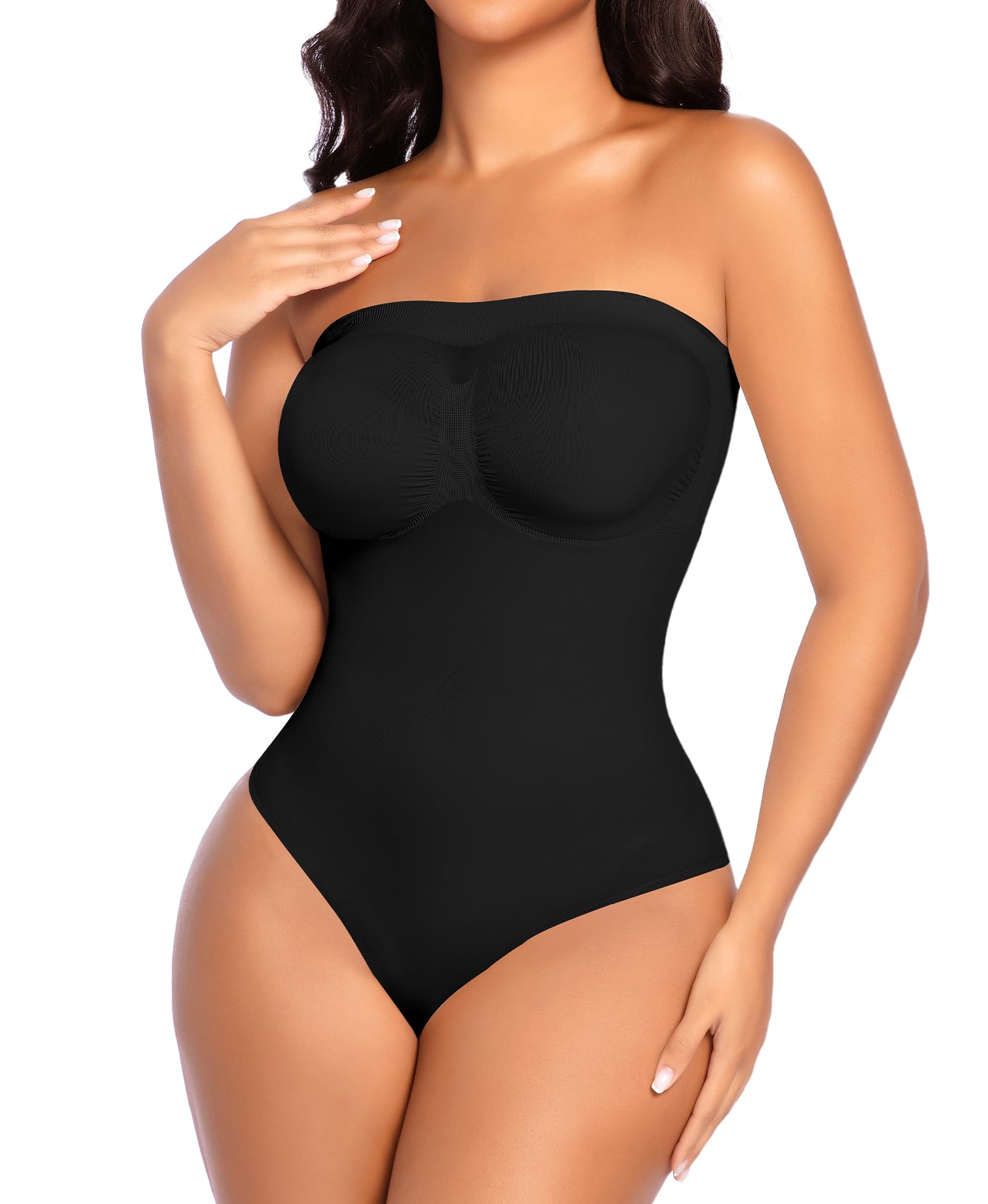 Werena Shapewear Damen Body Bauchweg Trägerlos – Nahtloser Tanga Miederbody Stark Formend, Figurformender Body Shaper Stringbody, Shaping Bodysuit mit 2 Paar Abnehmbaren Trägern