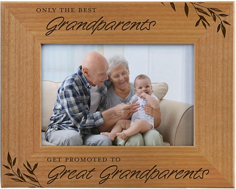 Cedar Crate Market - Only the Best Grandparents get Promoted to Great Grandparents, Engraved Natural Wood Photo Frame Fits 5x7 Portrait Grandparent's Day, Grandma Gifts, Grandpa Gifts (5x7 Horizontal)