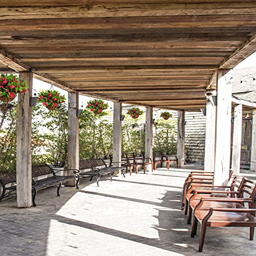 Artificial Flowers Hanging Basket For Outdoor Indoor, Fake Hanging Plant Silk Azalea In Basket Faux Flower Arrangement For Garden Yard Pouch Patio Indoor Home Decoration (Red) #TOP6