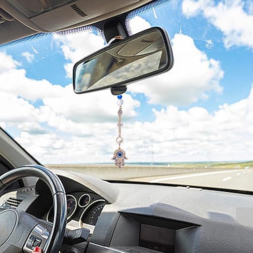 Miniatura 4 de WEBEEDY Adorno colgante de coche de mal de ojo de la suerte Hamsa colgante a mano para espejo retrovisor, dijes de buena suerte, accesorios para