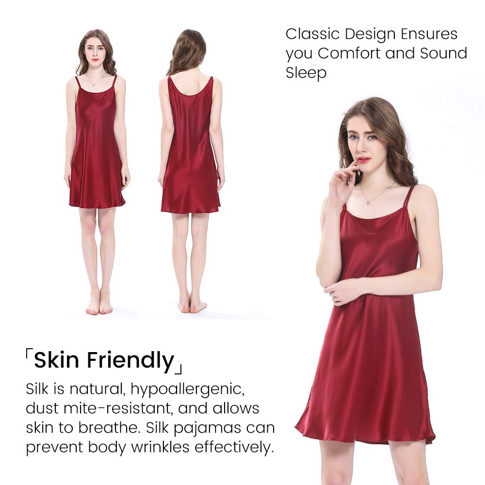 LilySilk Women's 100 Silk Nightdress Short Low Scoop Back Ladies Chemise Nightgown 16 Momme Pure Silk