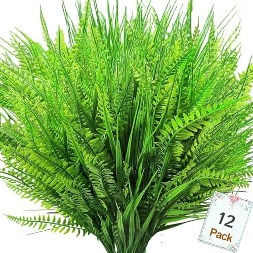 ASTNIC 12 PCS Artificial Plants Outdoor Fake Boston Fern UV Resistant