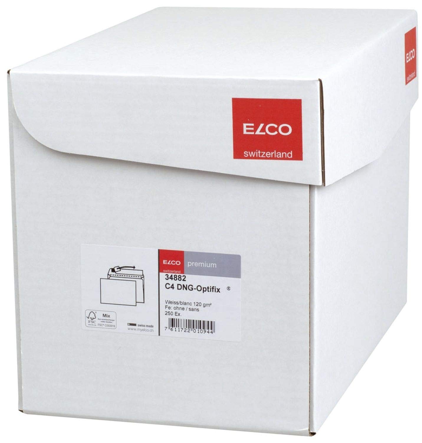 Elco Briefumschlag Office Box mit Deckel - C4, weiß, haftklebend, ohne Fenster, 120 g/qm, 250 Stück; Packungsinhalt: 250 Stück