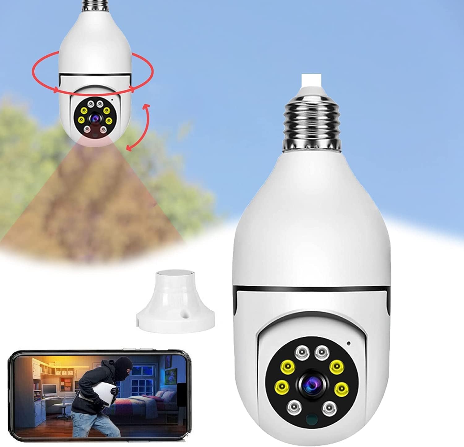 KOURM Optigard Camera Light Bulb, Optiguard Light Bulb Camera 360 Degree Wifi Outdoor, Wireless Light Bulb Cameras for Home Security